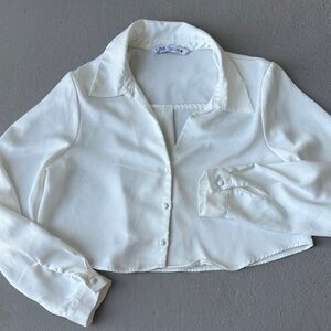 Zara Ivory Cropped Button-Down Blouse